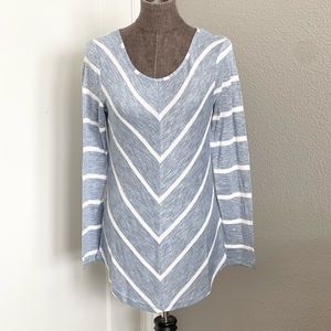 🩶 ALLEGRA K WOMEN LONG SLEEVE Blue-WHITE Chevron CREW TOP L
